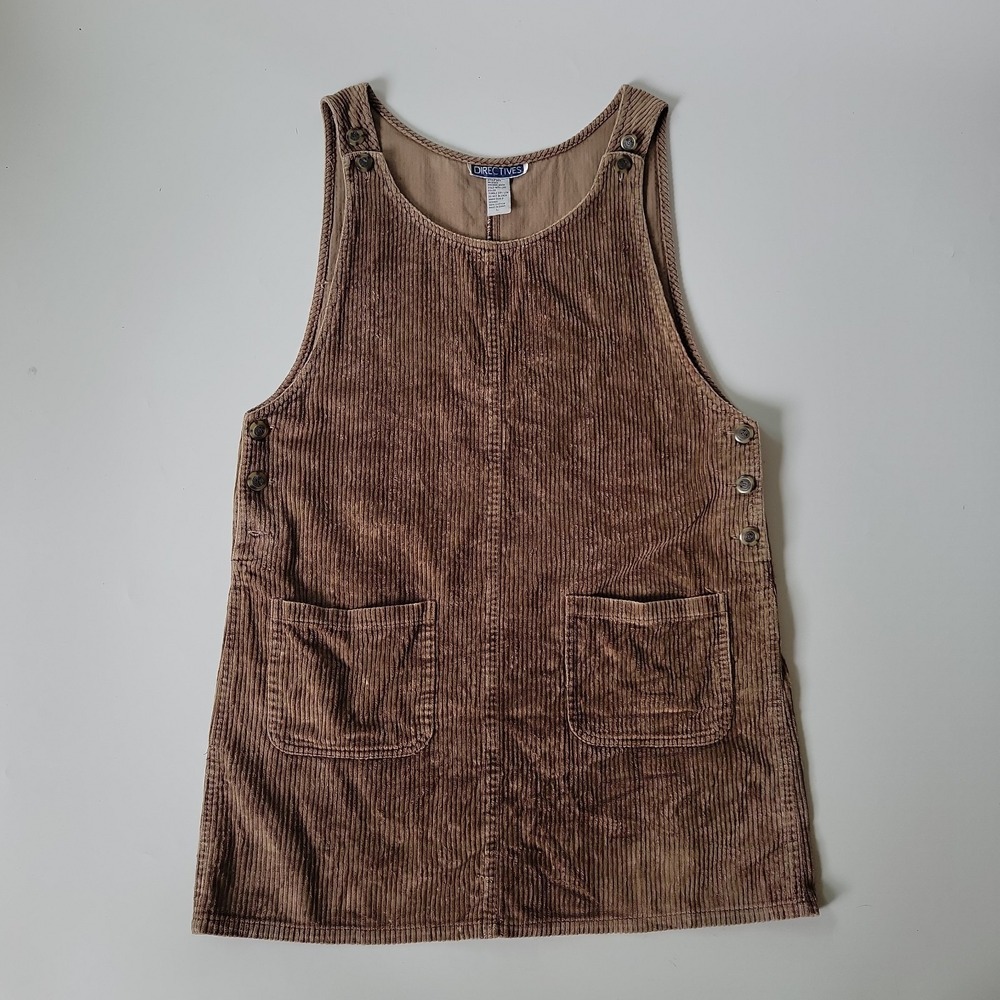 Vintage Directives Corduroy Pinafore Apron Dress Large Chocolate Brown Academia